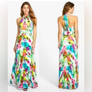 Eliza J floral multicolored chiffon pleated dress